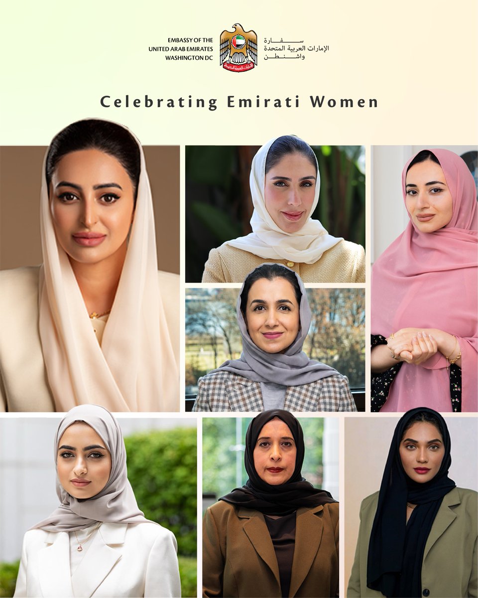 UAEEmbassyUS's tweet photo. With Emirati Women's Month concluded, we reflect on the women whose leadership defines the UAE's story, from diplomacy &amp; business to science &amp; space. Their achievements honor those who came before them, while creating possibilities for those who follow. https://t.co/kDdFqzwzMV https://t.co/RnAYIIyC8Q
