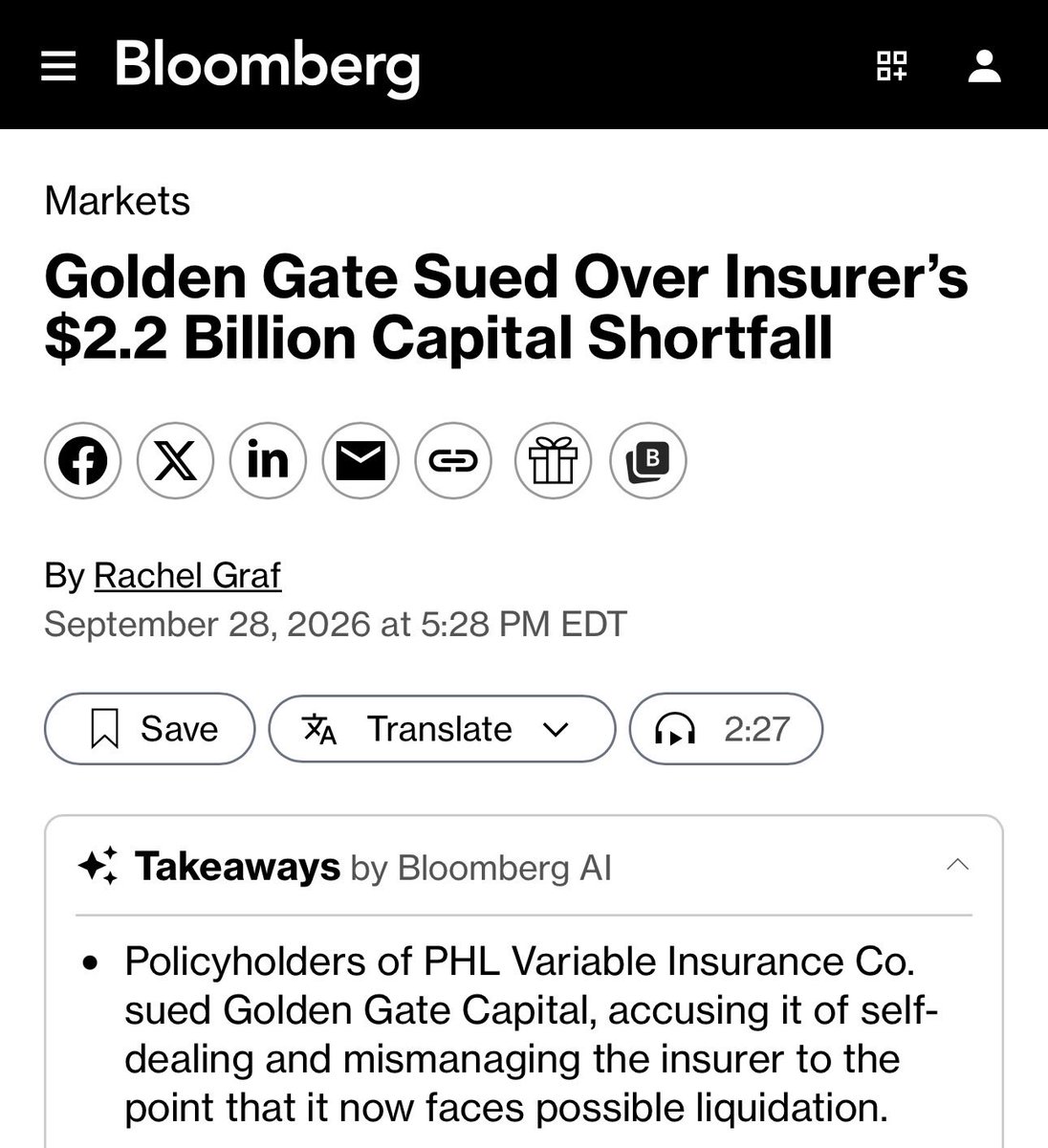kshaughnessy2's tweet photo. Private equity owners accused of draining a 175-year-old life insurer dry and leaving a $2.2 billion hole

“Defendants systematically and callously pillaged PHL’s assets by using PHL’s money to finance their own ventures, buy back roughly $1 billion of PHL-issued stranger-originated life insurance policies through shell companies, collect hundreds of millions of dollars in fees and dividends, and transfer more than $2 billion through captive reinsurance arrangements—including offshore entities they controlled,” according to the complaint…”