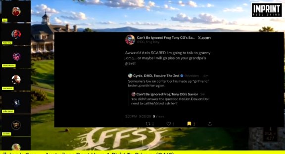 CG_FrogTony's tweet photo. ROFLMAO! Cynic keeps claiming that he isn't Patrick Proctor but he had to censor my tweets to hide his name, Patrick, and his grandma's name, Della. More UNDENIABLE PROOF that he is the short fat half man in the photos! See you Thursday lil buddy! https://t.co/oxKl5qdTwW
