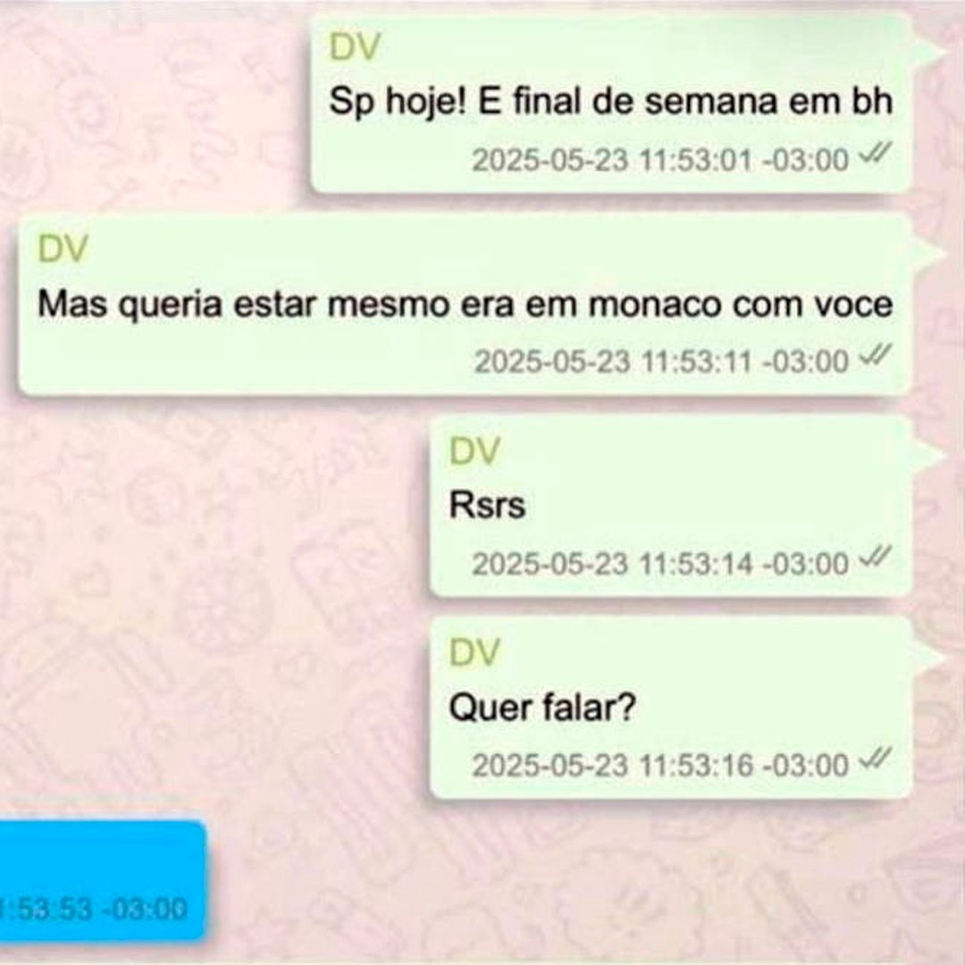 republiqueBRA's tweet photo. 🗣️ “[Estou em] SP hoje! E final de semana em BH. Mas queria estar mesmo era em Mônaco com você. Rsrs. Quer falar?”, escreveu Daniel Vorcaro em mensagem ao presidente da Câmara, Hugo Motta. https://t.co/6aUlI87eXQ