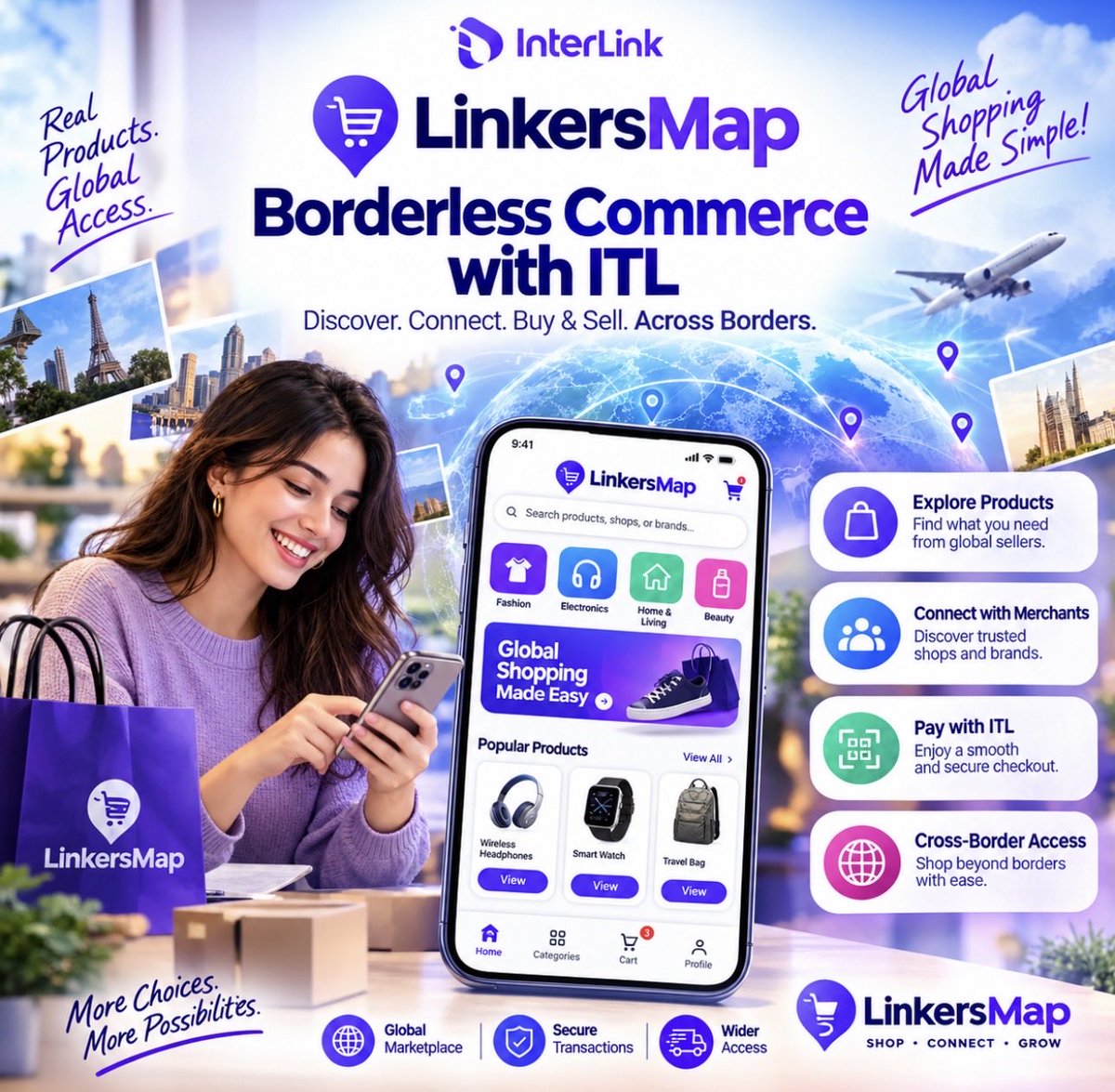 msaqlainfcma's tweet photo. Borderless Commerce 🛍️

LinkersMap brings another piece into picture: commerce. The platform is designed to connect users and merchants across markets while supporting ITL-based transactions.

Could this help connect digital identity with real commerce?

#InterLink #ITLG #ITL https://t.co/Wfufe3e2Y8