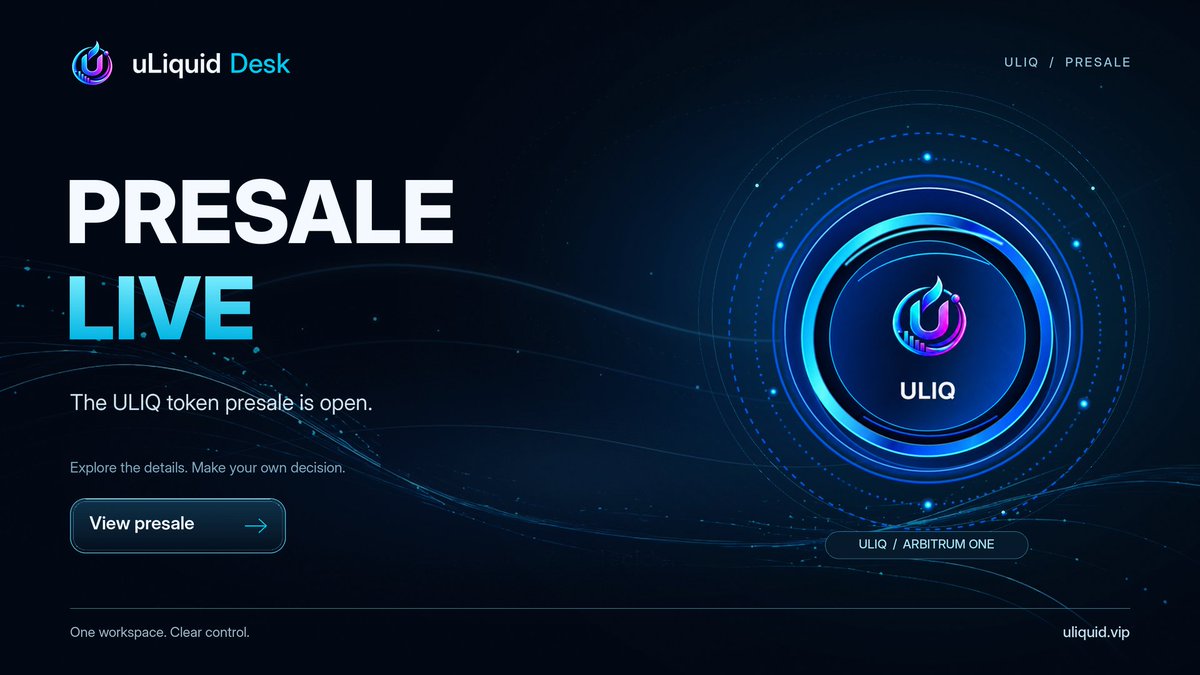 uLiquid_desk's tweet photo. 🚀 The ULIQ presale is live!

ULIQ is part of the uLiquid Desk ecosystem. Before participating, take time to review the project and the sale details.

Official GemPad page:
https://t.co/HDLVNgkqms

Always use the link from our official channels.

#ico #crypto #trading https://t.co/tSfyKzLr8z