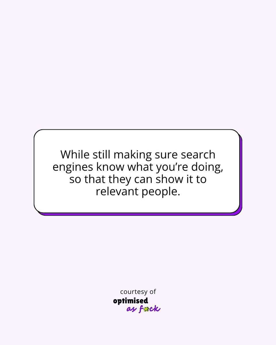 optimisedaf's tweet photo. If your current understanding of SEO comes from a marketing guru on LinkedIn who uses the word “leverage” a lot, this is for you.

An actual, simple explanation awaits. 

Swipe it and give us a follow for more SEO made f*cking easy. 💜

#SEOExperts https://t.co/fIu4EhVkZQ