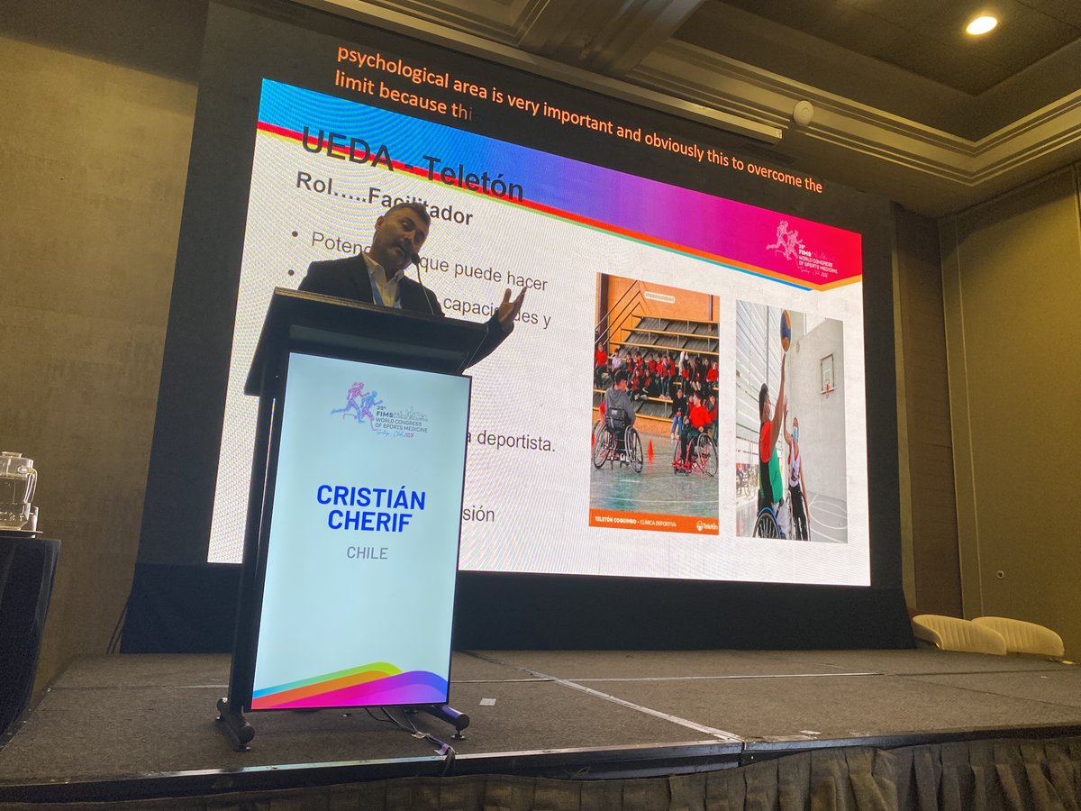 Teleton's tweet photo. El trabajo de nuestros equipos también llega a espacios de intercambio internacional. 💚

Cristian Cherif, jefe de la Unidad de Ejercicio y Deporte Adaptado de Teletón, compartió nuestra experiencia en el Congreso Mundial de Medicina del Deporte @FimsOrg 2026. https://t.co/XIyuCWaEOO
