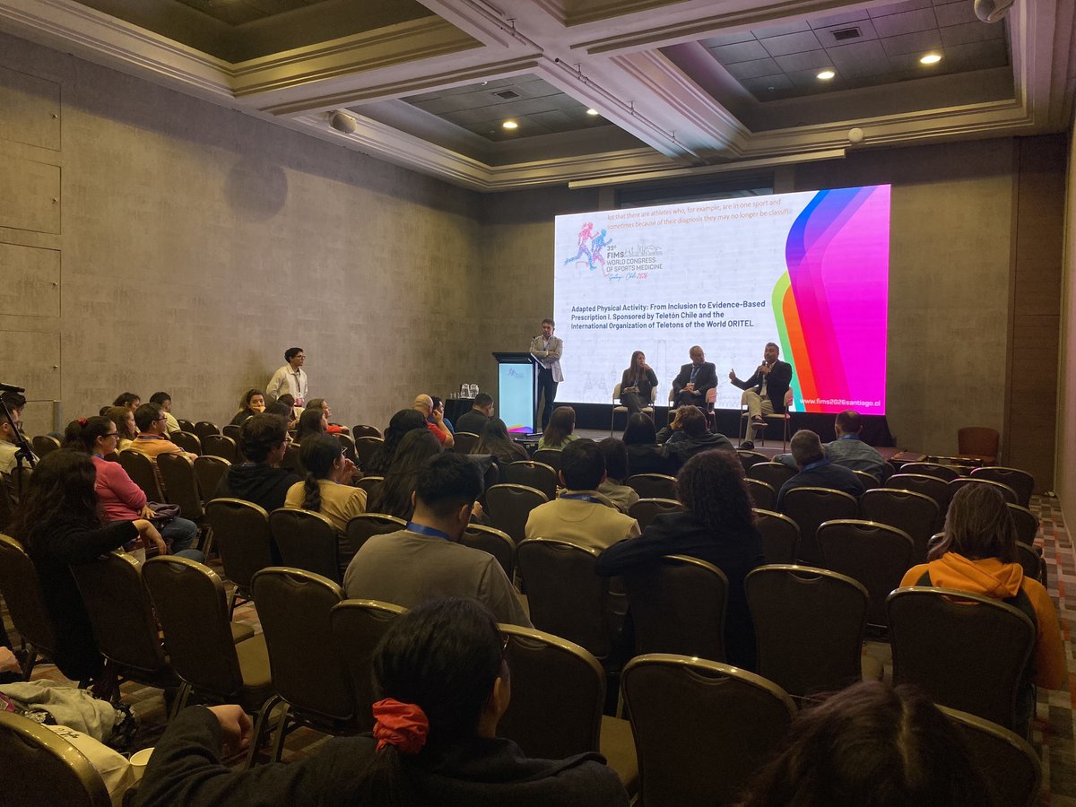 Teleton's tweet photo. El trabajo de nuestros equipos también llega a espacios de intercambio internacional. 💚

Cristian Cherif, jefe de la Unidad de Ejercicio y Deporte Adaptado de Teletón, compartió nuestra experiencia en el Congreso Mundial de Medicina del Deporte @FimsOrg 2026. https://t.co/XIyuCWaEOO