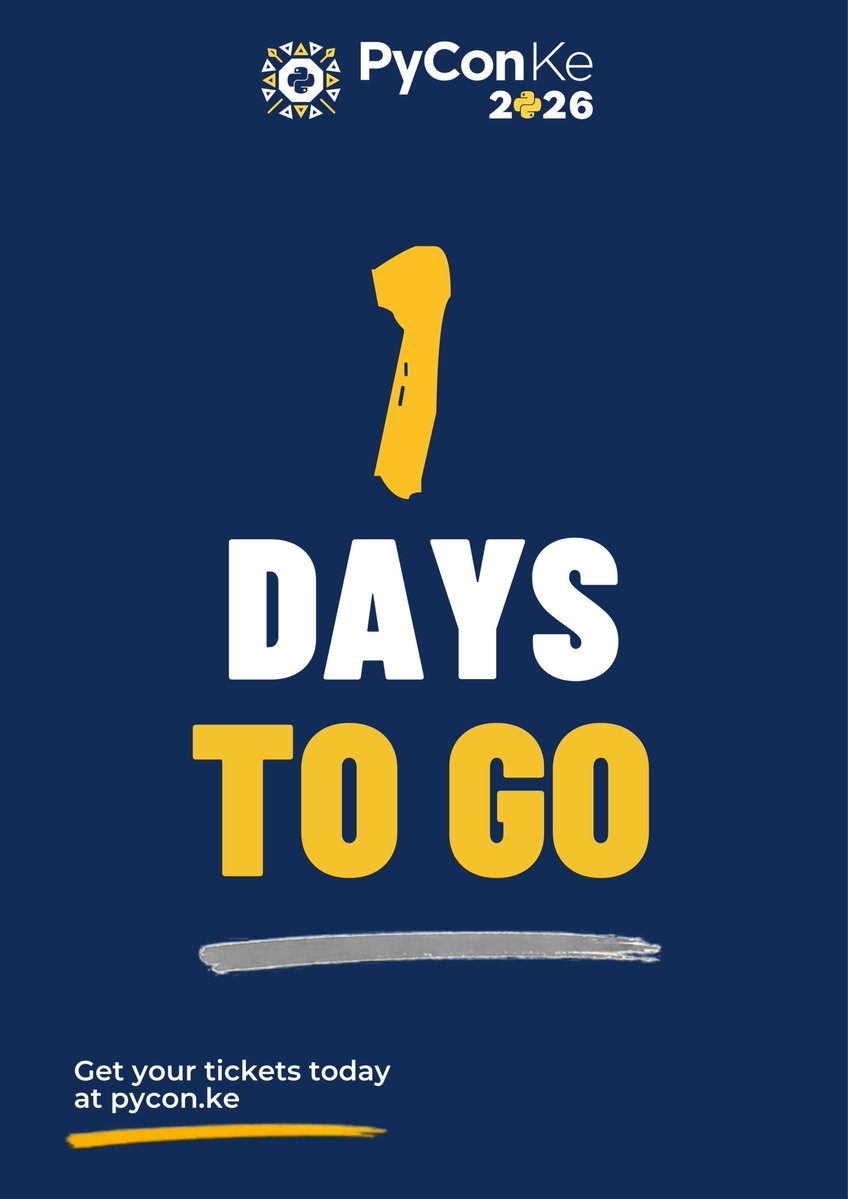 PyconKenya's tweet photo. Tomorrow: PyCon Kenya 2026! π
Ready for two days of Python and community? Nairobi, 2β3 October.
ποΈ Tickets: https://t.co/YvhMTH1AAZ
π Student: https://t.co/0OoDBdTNyf
#PyConKE2026 #PyConKenya #Python https://t.co/06qSMSRukX