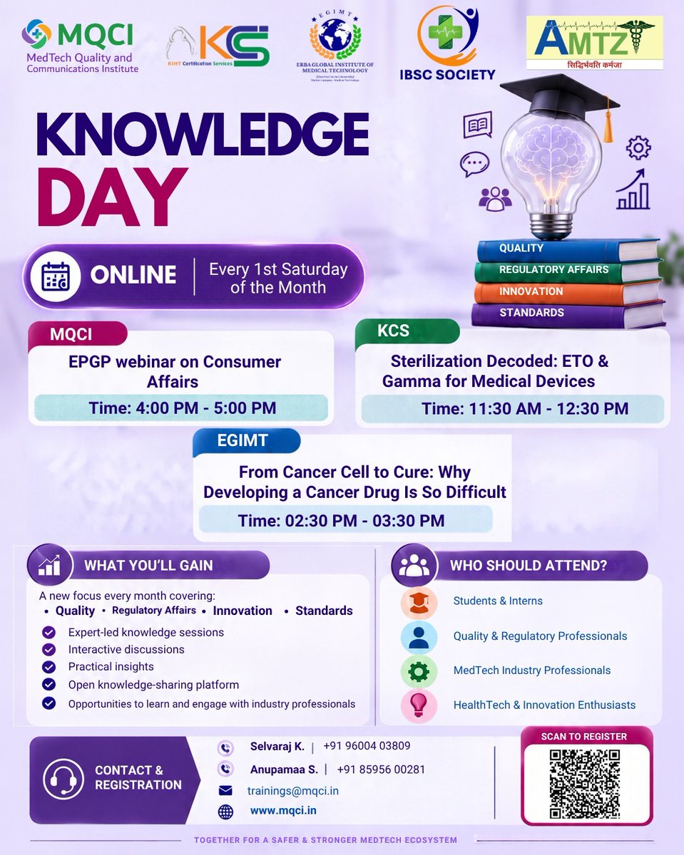 GetKCS's tweet photo. ✨Join @GetKCS Knowledge Day for an expert session on "Sterilisation Decoded: ETO & Gamma for Medical Devices" and gain practical insights into sterilisation, quality, and regulatory compliance.

✨MedTech Professionals | QA/RA | Students | Innovators

Register: https://t.co/uWSMSrKrM3

#KCS #KnowledreDay #MedicalDevice