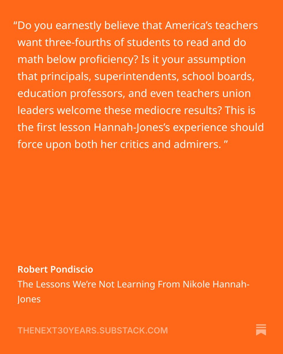 rpondiscio's tweet photo. "Social justice theory assumes concentrating disadvantaged children in the same schools concentrates disadvantage. Maybe so. But someone still has to teach fractions." 

My latest on the Nikole Hannah-Jones lessons we're missing. 

https://t.co/duSTjjY2Bp https://t.co/Piioi0wOfa