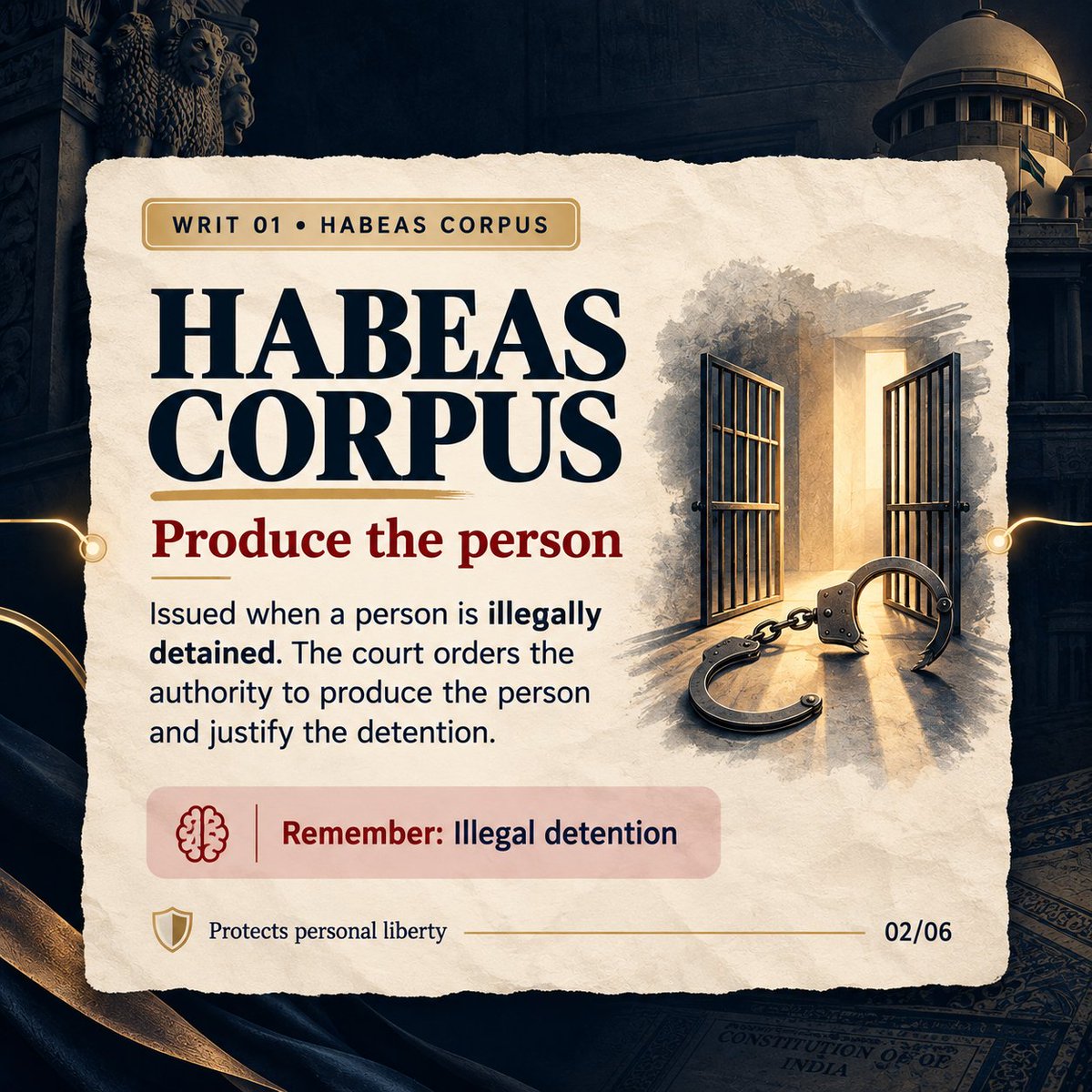 Hkganguly's tweet photo. Built a 6-slide visual carousel on 5 Constitutional Writs for UPSC Polity.
Posting more such experiments on Instagram: @therecalllab
 @CSEPlanB
@phimaanshu 
@IndiaFutureAI              https://t.co/82MQpJApmS https://t.co/dN6XSv5SBZ