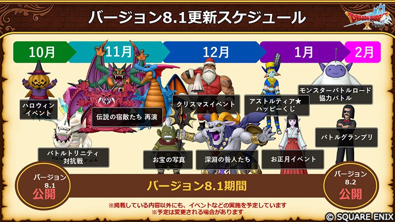 DQ_X's tweet photo. 【8.1】『ドラゴンクエストX　オンライン』バージョン8.1は、2026年10月16日(金)公開予定！
本日ご紹介した内容の詳細やその他の変更点は、『目覚めし冒険者の広場』にて後日掲載予定です。
#DQ10 #DQXTV https://t.co/PPtvAKbPkq