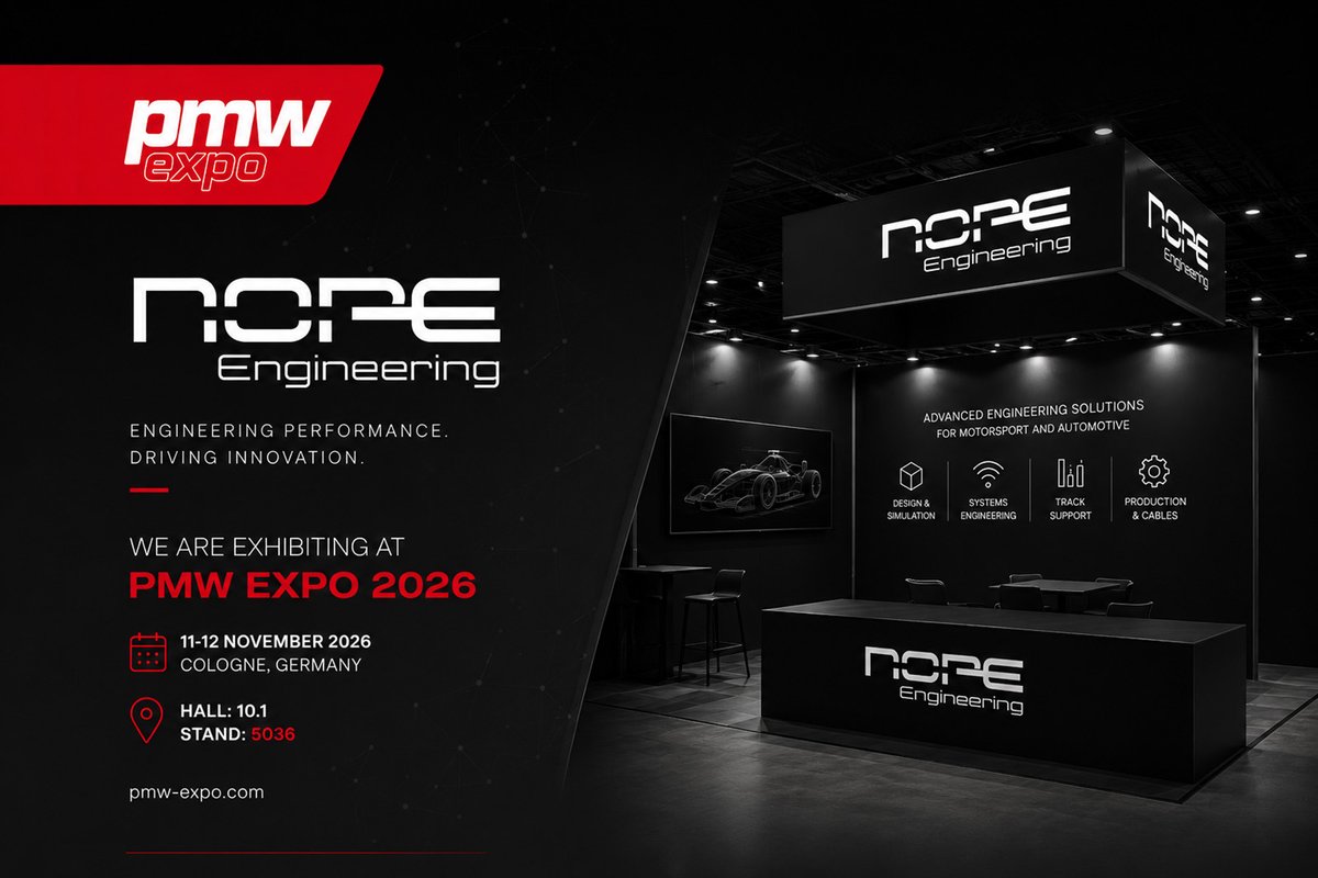 nopeengineering's tweet photo. We’re heading back to Cologne! 🇩🇪

NOPE Engineering returns to #PMWE2026 with a bigger stand, a stronger presence and some exciting new developments in sensors &amp; electronics. 👀

📅 Nov 11–12
📍 Hall 10.1 – Stand 5036
See you there! 🏁

#NOPEEngineering #motorsport #automotive https://t.co/7XMPHlsAR7