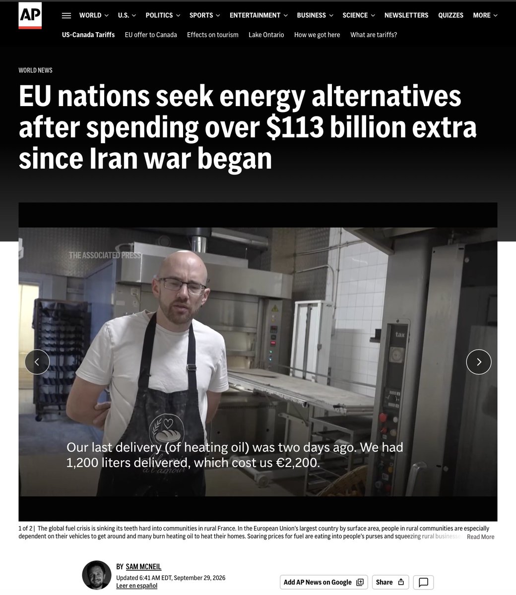 JunkScience's tweet photo. No tears for Europe: While the Iran War may have cost Europe an "extra" $113 billion in energy costs, Europe has been wasting $400 billion per year on the climate hoax while shutting down its own coal, oil and gas production. Keep in mind that the climate hoax also made possible Russia's invasion of Ukraine. BTW, if Europe had helped the US in the beginning with Iran, possibly the war would have been long over by now.

https://t.co/aSxi5OiGjZ