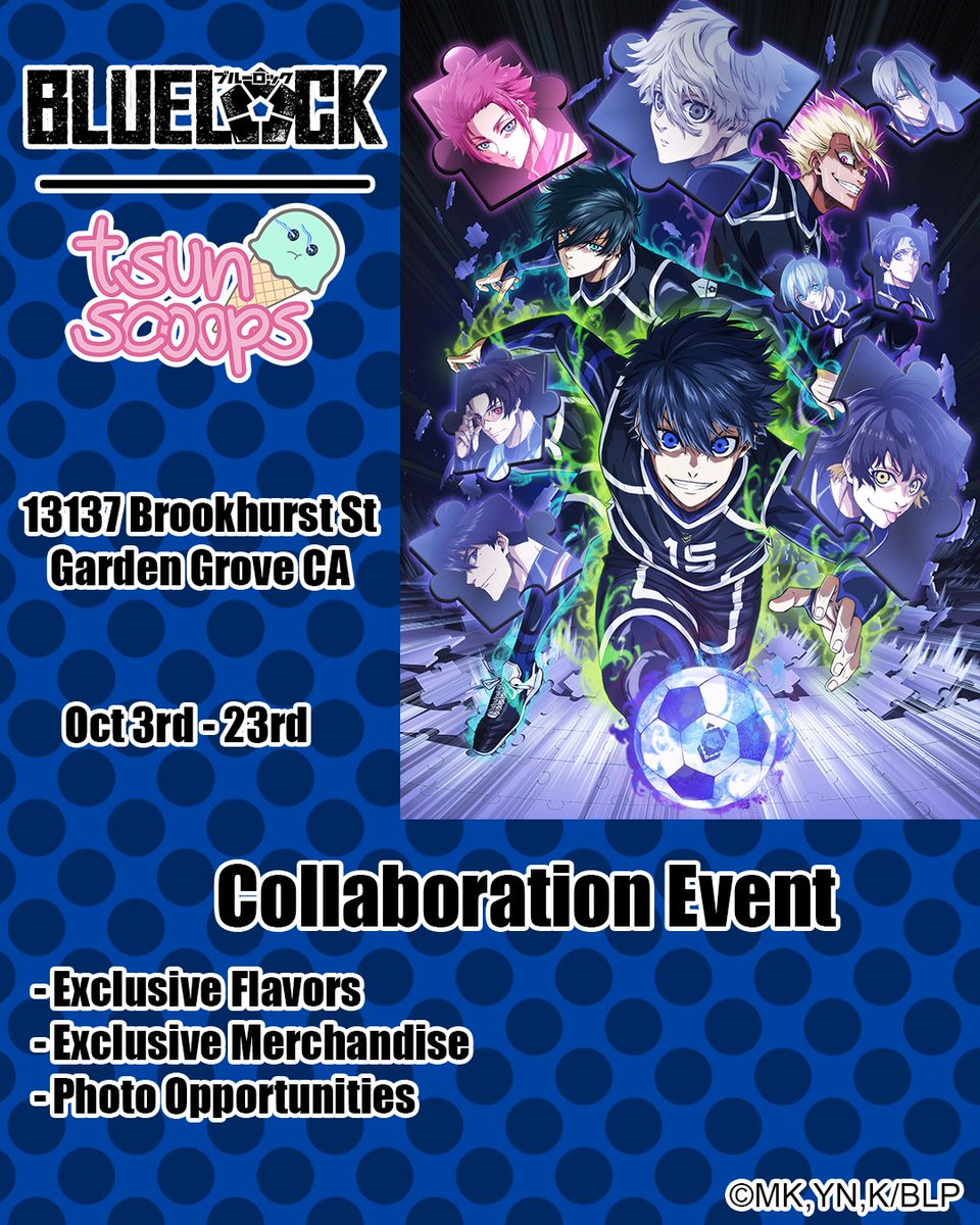tsunscoops's tweet photo. Attention egoists, are you ready to lock on for our most striking collaboration yet? tsun scoops will be teaming up with BLUE LOCK for a special limited time activation! We’ll have custom flavors ready to be devoured. https://t.co/AsfOfemApH
