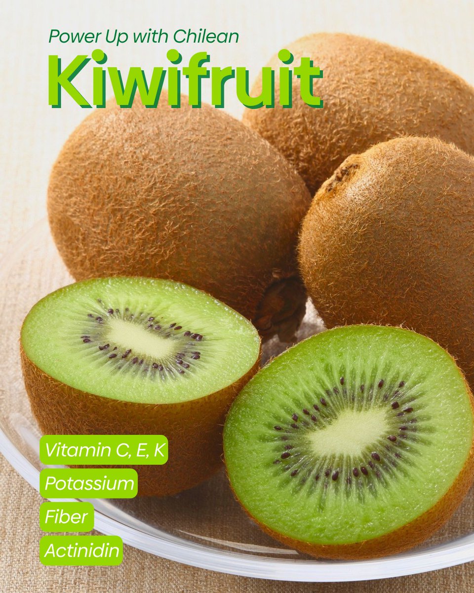 FruitsfromChile's tweet photo. Trying to eat healthier? Add Chilean kiwifruit to your daily routine. Rich in vitamins C, E and K, potassium and fiber, kiwifruit also contains actinidin, a natural enzyme that helps break down protein.
Chilean kiwifruit is in season now. 🥝
Read more at https://t.co/2X6hr0LL3R https://t.co/P4o8Bo6IHa