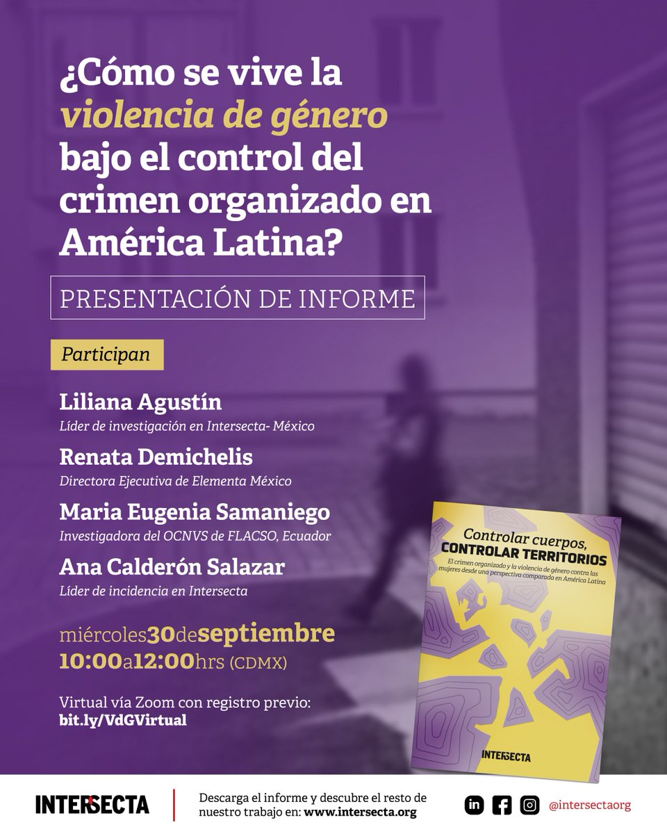 intersectaorg's tweet photo. ¿Qué tiene que ver la violencia de género contra las mujeres con el crimen organizado? Acompáñanos a conocer los hallazgos de la investigación que hicimos sobre este tema en México, Colombia, Chile, Ecuador y Honduras.
🗓️ Mañana, 10 a 12 hrs, en Zoom 
👉 https://t.co/d7RXGKT4ls https://t.co/AO0F7oB79w