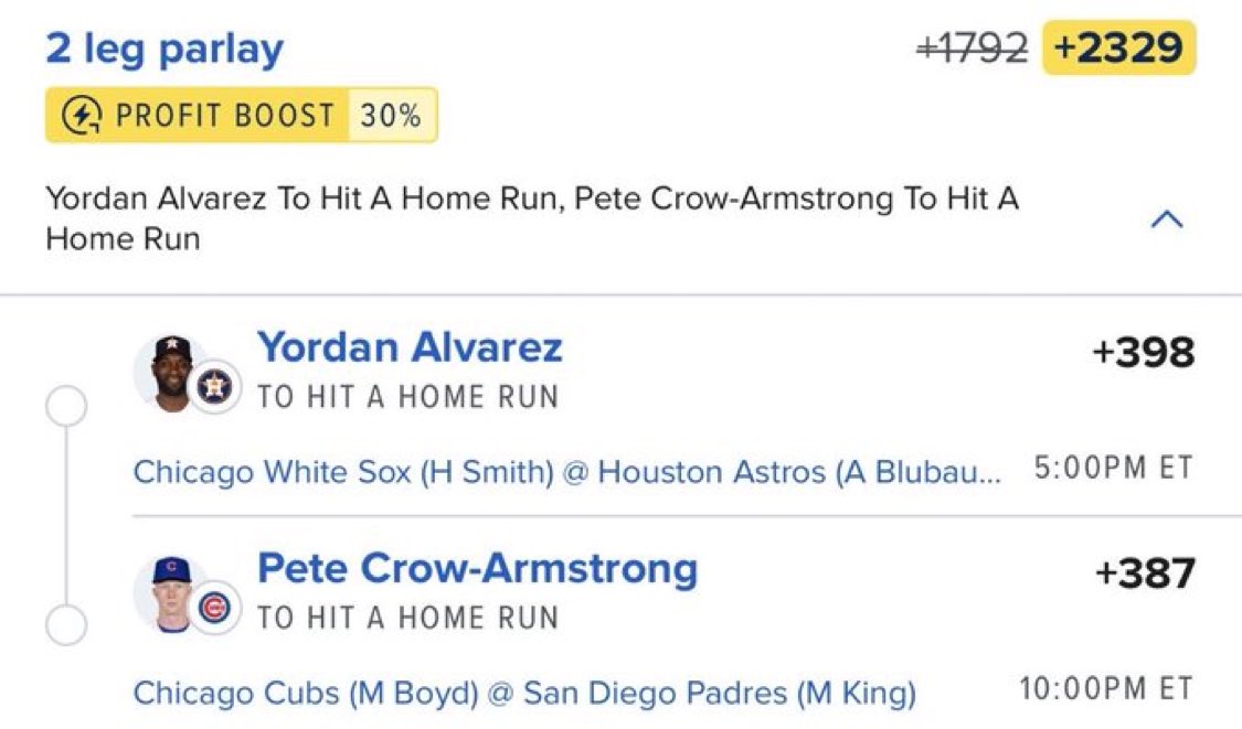 BiggestShy's tweet photo. 🔥⚾ 2-LEG MLB HOME RUN PARLAY 🔥

⚡ 30% PROFIT BOOST
🚀 +2329 ODDS

1️⃣ Yordan Alvarez — To Hit a Home Run (+398) 💣
2️⃣ Pete Crow-Armstrong — To Hit a Home Run (+387) 💥

🎯 2 HR PICKS • +2329

@MBWHYTESBET

#MLB #MLBPicks #HomeRunPicks #MLBParlay #SportsBetting @Playbook https://t.co/WQpC3Umfky