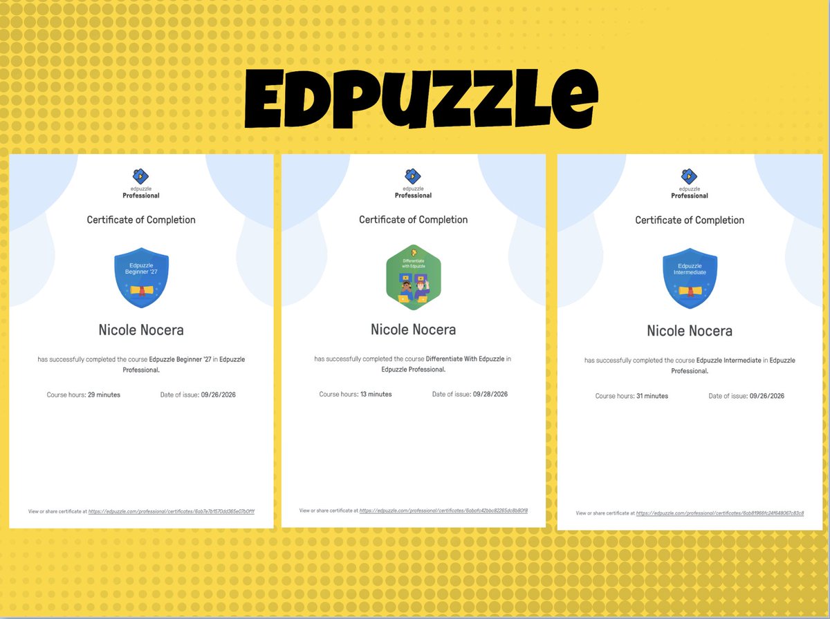 techwithnicole's tweet photo. Just became Edpuzzle Certified! 🎉
Excited to bring technology into the classroom to make lessons more engaging for students! 👏👩‍💻
@ManningTechTalk @edpuzzle 
#edtech #edpuzzle #TechnologyNews https://t.co/H3D5JZaiga