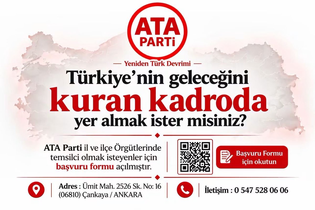 atapartiizmir's tweet photo. 📌 ATA Parti, yükselen yeni kuşağın beklediği Bilimci, Doğacı, Türkçü, İnsanc��l, Atatürkçü bir tasarlamadır.

🎯  81 ilde  Türkiye'nin yükseliş belgesi ATA Parti'de buluşuyoruz!  

📌 Türkiye'nin geleceğini kuran kadroda yer almak için başvuru formunu doldurarak bize ulaşınız  👇

https://t.co/6H6sb79Z7i

#atacılar #yenidenTürkdevrimi