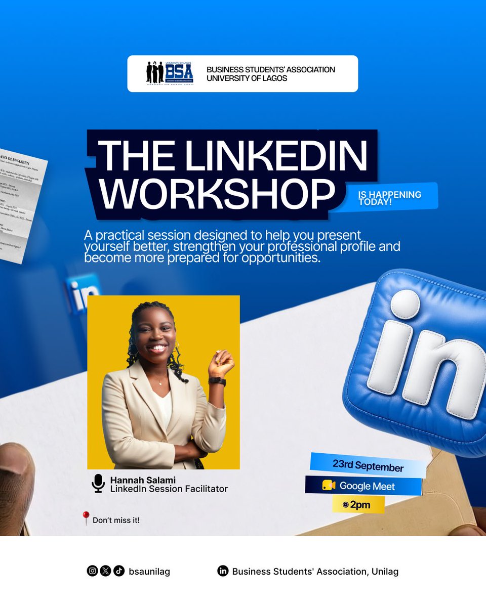 bsaunilagg's tweet photo. Looking for a way to optimize your LinkedIn profile? 

Then This session is for you 🫵
    
🔗Link in bio https://t.co/B6gPZJJyXj