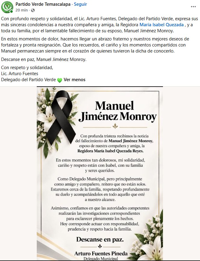 regionalmorelos's tweet photo. 🚨 ASESINAN A ESPOSO DE REGIDORA 🚨
Hallan sin vida a Manuel Jiménez en Temascalapa, Edomex. Presentaba impactos de bala tras ser reportado como desaparecido por su esposa, segunda regidora del PVEM. La FGJEM ya investiga el homicidio. 🚔⚠️
#Edomex #Temascalapa #Seguridad https://t.co/UcTN1Iqgl6