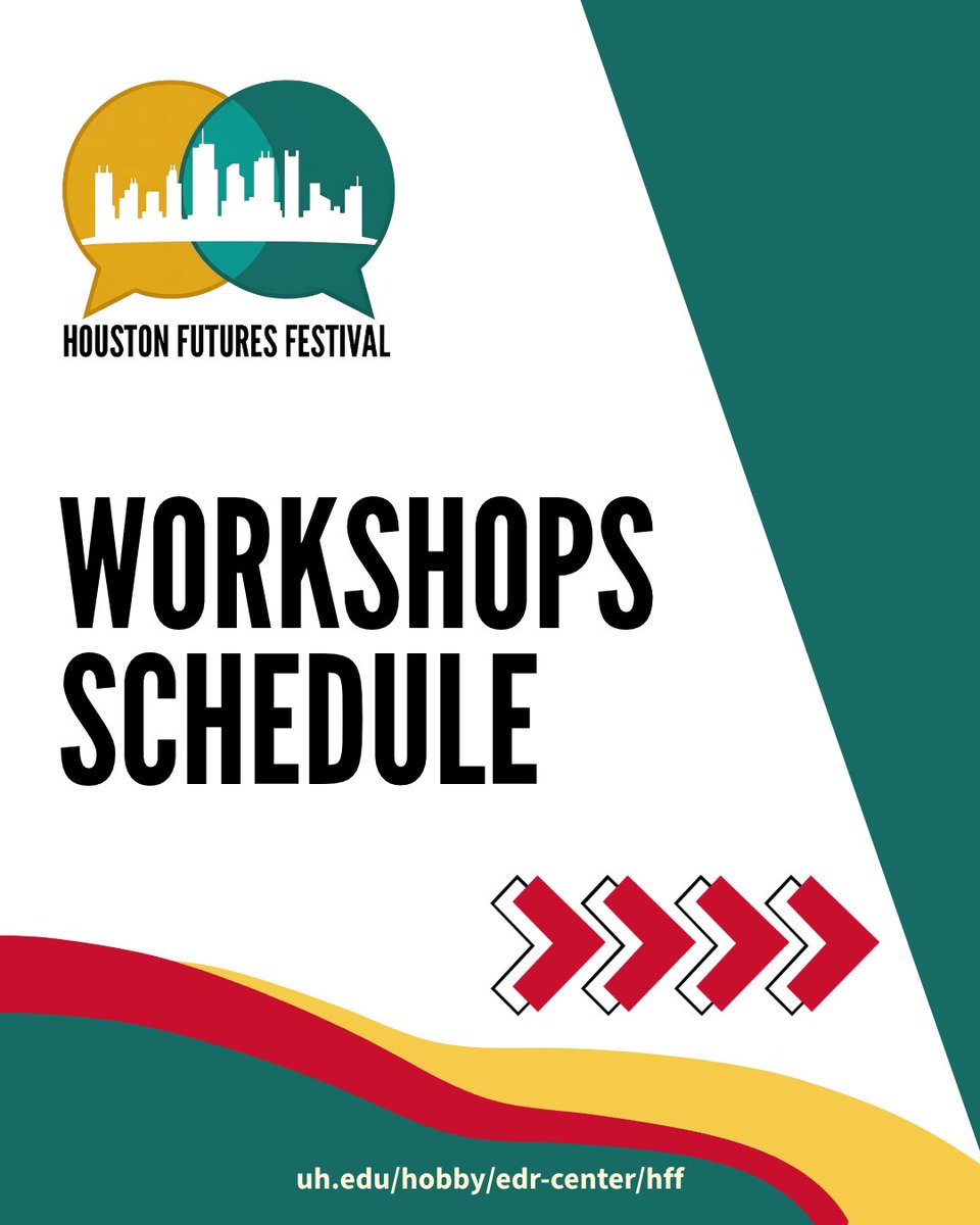 hobbyschooluh's tweet photo. Join us at the Houston Futures Festival in Third Ward on Saturday, Oct. 3. Explore workshops at Eldorado Ballroom and One Emancipation Center from 1 to 5:20 p.m. and gain the knowledge and tools to make a difference. Plan your festival experience at https://t.co/9AkkEVx0vl. https://t.co/8jDCY4T9xf