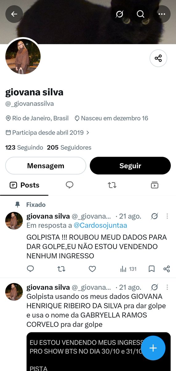 kir4wolf's tweet photo. ALERTA DE GOLPE ⚠️ 42999721131

https://t.co/KQKVbQXrxm essa pessoa está se passando pela @_giovanassilva , usando os dados dela pra dar golpe nas armys que estão querendo comprar ingresso pro show do bts. 

eu percebi que era golpe e puxei todos os dados da pessoa, atentossss! https://t.co/tcdgT31PNF