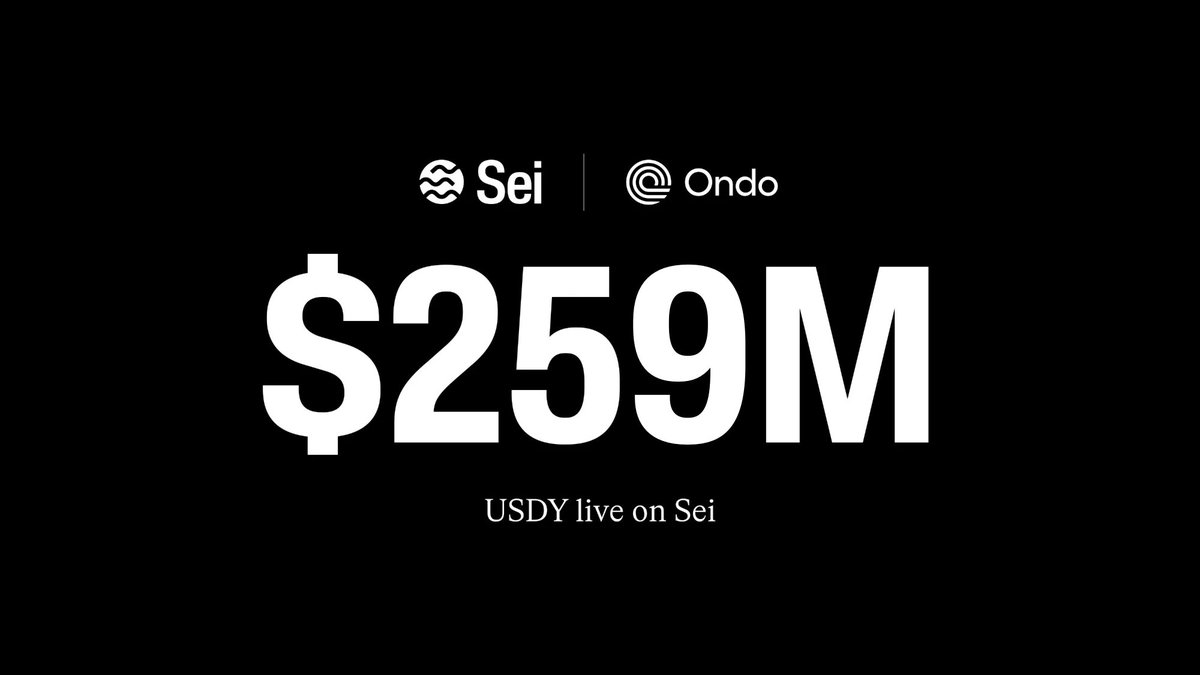 SeiNetwork's tweet photo. More than one in every nine USDY is on Sei.

That's $259M of @Ondo's Treasury-backed token. https://t.co/SKj2XDol4M