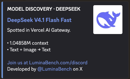 LuminaBench's tweet photo. 🚨 DeepSeek V4.1 Flash has a new Fast variant

Deepseek models are so cheap that this is probably worth it too https://t.co/GHIk4dCEdt