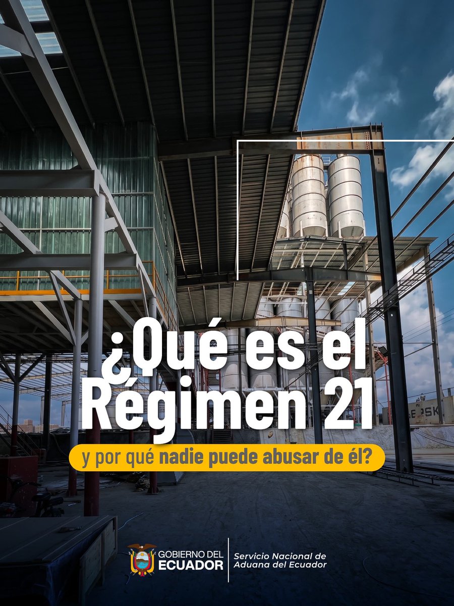 SENAE_Aduana's tweet photo. ¿Sabes qué es el Régimen 21 y cómo protege al comercio justo en el Ecuador? 📦🏗️
El Régimen 21 es una herramienta clave para incentivar la producción nacional y las exportaciones. Permite el ingreso de mercancías al país con suspensión de tributos, bajo una condición clara: transformarlas para su posterior exportación.
Sin embargo, este beneficio debe utilizarse con total transparencia:
🚫 Lo que NO está permitido: Desnaturalizar su uso o dar a la mercancía un fin distinto al autorizado.
 ⚖️ Comercio justo: Existen reglas claras para garantizar una competencia equitativa en la industria. 
🔍 Control permanente: En el Servicio Nacional de Aduana del Ecuador investigamos, detectamos y sancionamos el mal uso de los regímenes aduaneros.
El compromiso con el desarrollo del país exige el cumplimiento de la ley. ¡Avanzamos con transparencia y control! 💪 #SomosLaNuevaAduanaDelEcuador