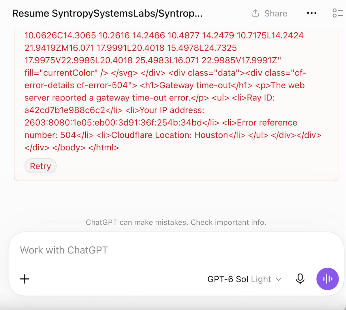 process_x's tweet photo. This seriously HAS to stop. I'm right in the middle of a build. It's a great product... When it actually WORKS. 

@OpenAI https://t.co/k8BJ97XGRQ