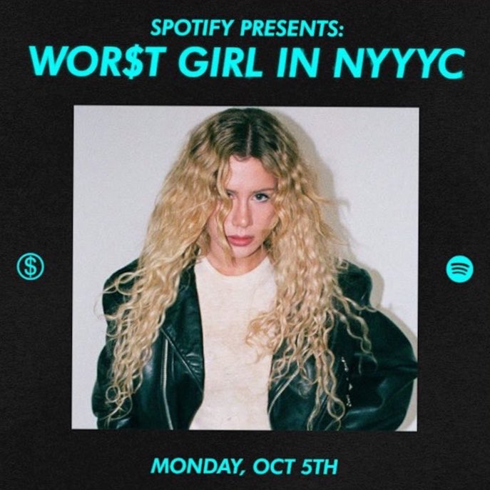 concertleaks's tweet photo. Top Slayyyter fans in NYC have been invited to Spotify’s WOR$T GIRL IN NYCCC event next week! https://t.co/JWSKTkb1ga