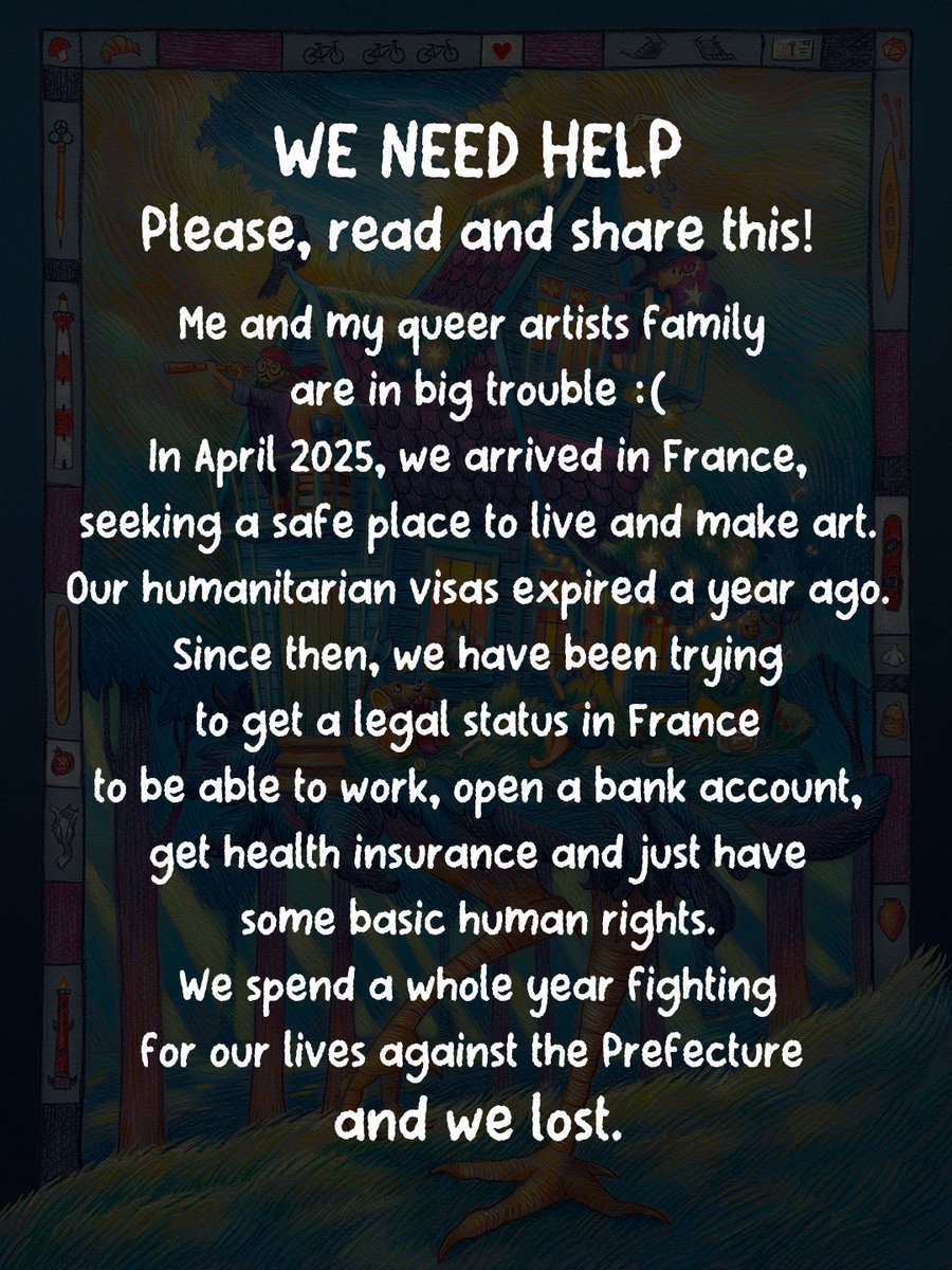 illustoryart's tweet photo. Long story short: I’m an asylum seeker in France now. 
I don’t know how long this process will take, but I still can’t officially work here. So I’m looking for any opportunity to earn money to be able to pay for rent and food. Please, read and share this post ❤️‍🩹 https://t.co/d1wuwRCSOY