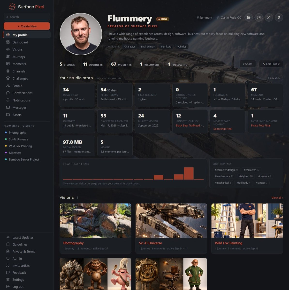 surfacepixel's tweet photo. Check out our current user profile dashboard showing stats, visions gallery, and creator metadata.
Experience the page for yourself and then start your own: https://t.co/3yqVpfm9Tk
#surfacepixel #artprocess #webappdesign #datavisualization https://t.co/1sCRdbT8Sp