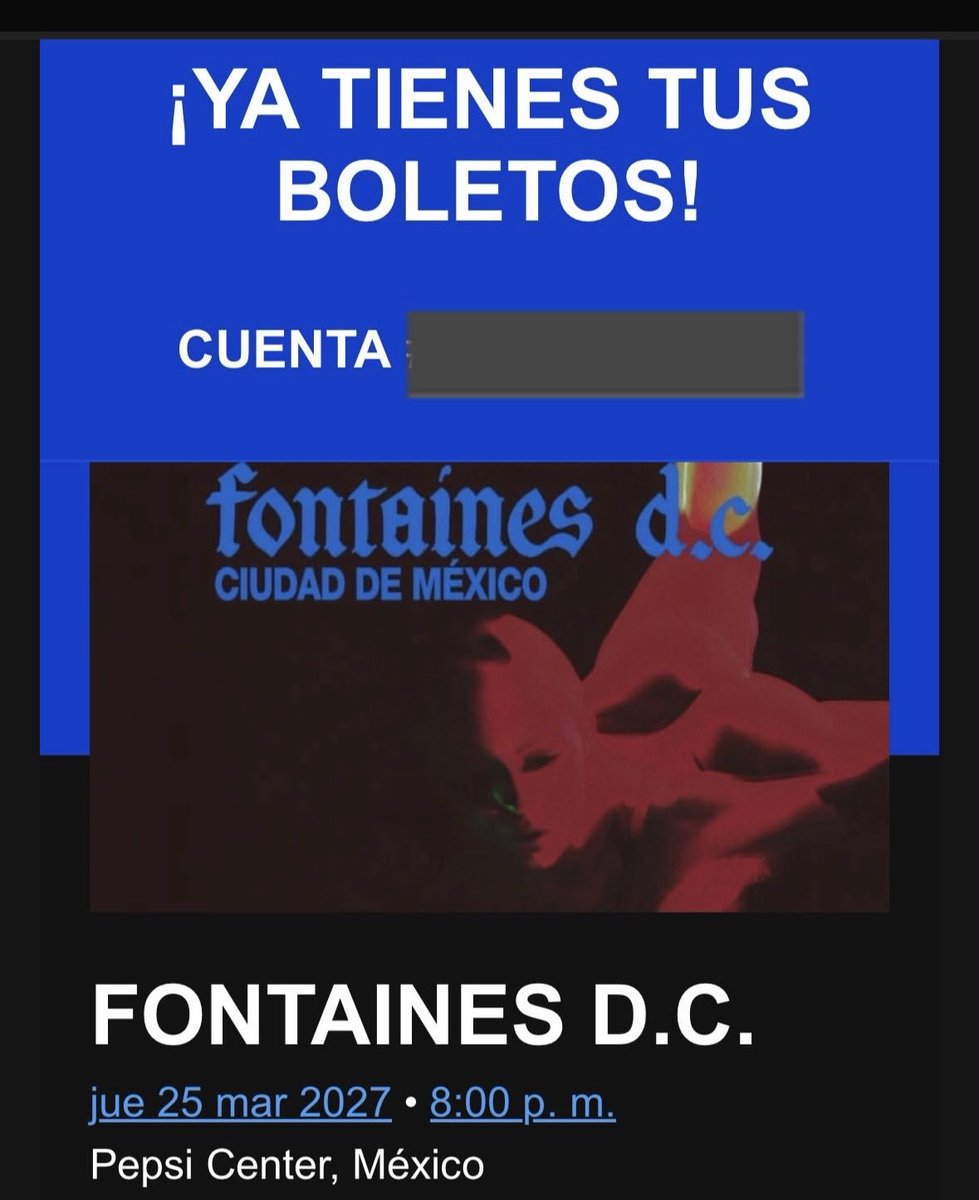 JorgeDelphiki's tweet photo. Y por primera vez Ticketmaster se comportó a la altura y ya tenemos boleto para @fontainesdublin  😭😊 https://t.co/YCmRDnwm3R