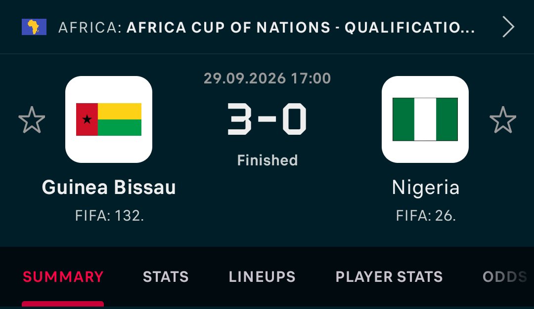 XtraTime9JA's tweet photo. 🇳🇬 GUINEA-BISSAU 3-0 NIGERIA 😭

This match no funny at all! Wetin really happen to the Super Eagles tonight? 😳

No Osimhen, yes… but 3-0 against Guinea-Bissau?! 💔

Who you blame — players or Eric Chelle? 👀👇

#SuperEagles #XtraTime9ja #AFCON2027 https://t.co/TyPg3cWwNm
