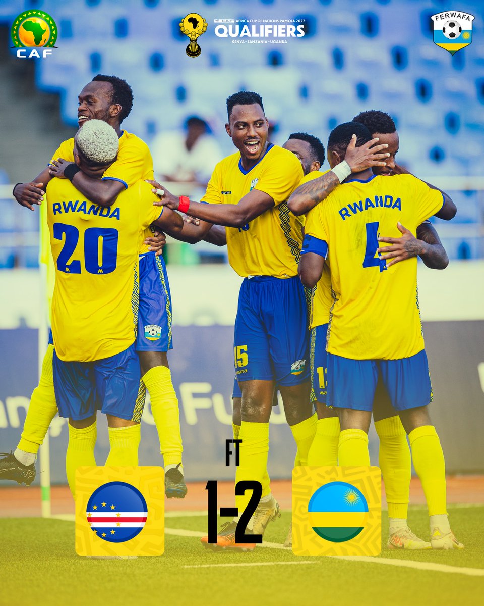 FERWAFA's tweet photo. FULL-TIME

WE’VE DONE IT IN PRAIA

WE CAME. WE FOUGHT. WE CONQUERED.

🇷🇼 RWANDA WIN!

#TuriAmavubi 🇷🇼 https://t.co/yCfYIPUF08