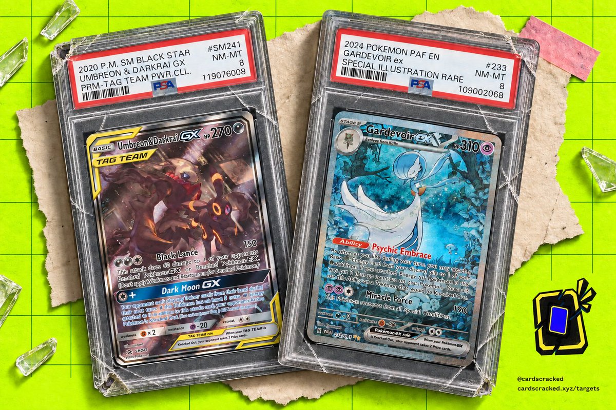 cardscracked's tweet photo. Umbreon/Darkrai GX &amp; Gardevoir EX

First cards of many we will be targeting on @Collector_Crypt

See the full sweep list at https://t.co/vFsxigoiga https://t.co/r3hio0JqNo
