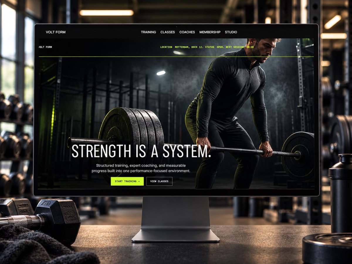 RamicTech's tweet photo. Made a few refinements to VOLT FORM.

The direction is becoming more focused: darker, stronger, more performance-driven, with the website experience built around training, coaching, classes, and membership.

#Framer #FitnessWebsite #GymWebsite #WebDesign #VOLTForm https://t.co/WntoB1lu1c