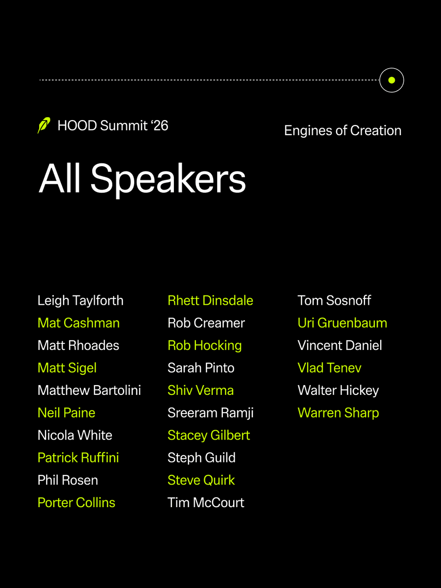 RobinhoodApp's tweet photo. All systems are a go with a stellar lineup of HOOD Summit ‘26 speakers. 

Tune in on 9/30 for select conversations with leading voices across markets, investing, and technology. https://t.co/LNtm55G2TS
