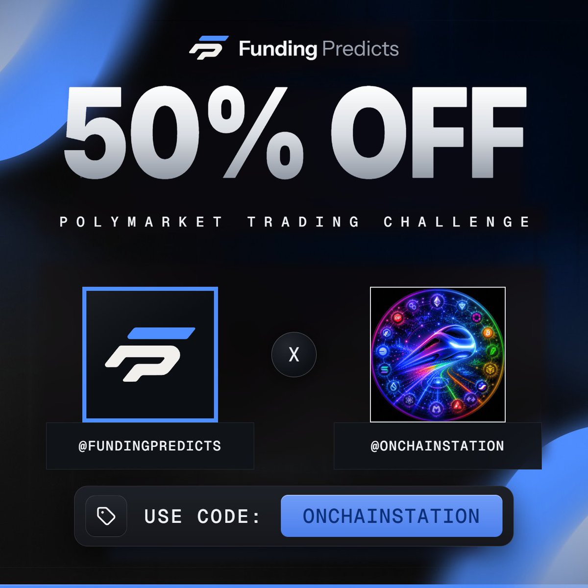 ThePropStation's tweet photo. 🚨 HUGE DEAL running until 2nd October with @FundingPredicts! 🔥

New users get 60% off with existing users getting 50% off, unlimited uses with code ONCHAINSTATION! 🤯💰

You can check out pricing at https://t.co/TTDF7Sbeoa $10k for less than $50! 👀🔥
@drippy_eth Also confirmed there will new account drops next week so don't miss out. 🎁🚀
Prediction market prop firms are a huge upcoming product with so many traders having 0 exposure. 📈👀 I had no clue how good it was until I traded my first eval and passed! 🏆

IMO it's much easier than trading if you know what you're doing. 🧠⚡

If you're a prop firm affiliate this is the best time to try out an amazing product for your audience. 🤝🔥 There is no other prediction market firm that comes close. 🚀

#propfirm #prediction #polymarket #kalshi