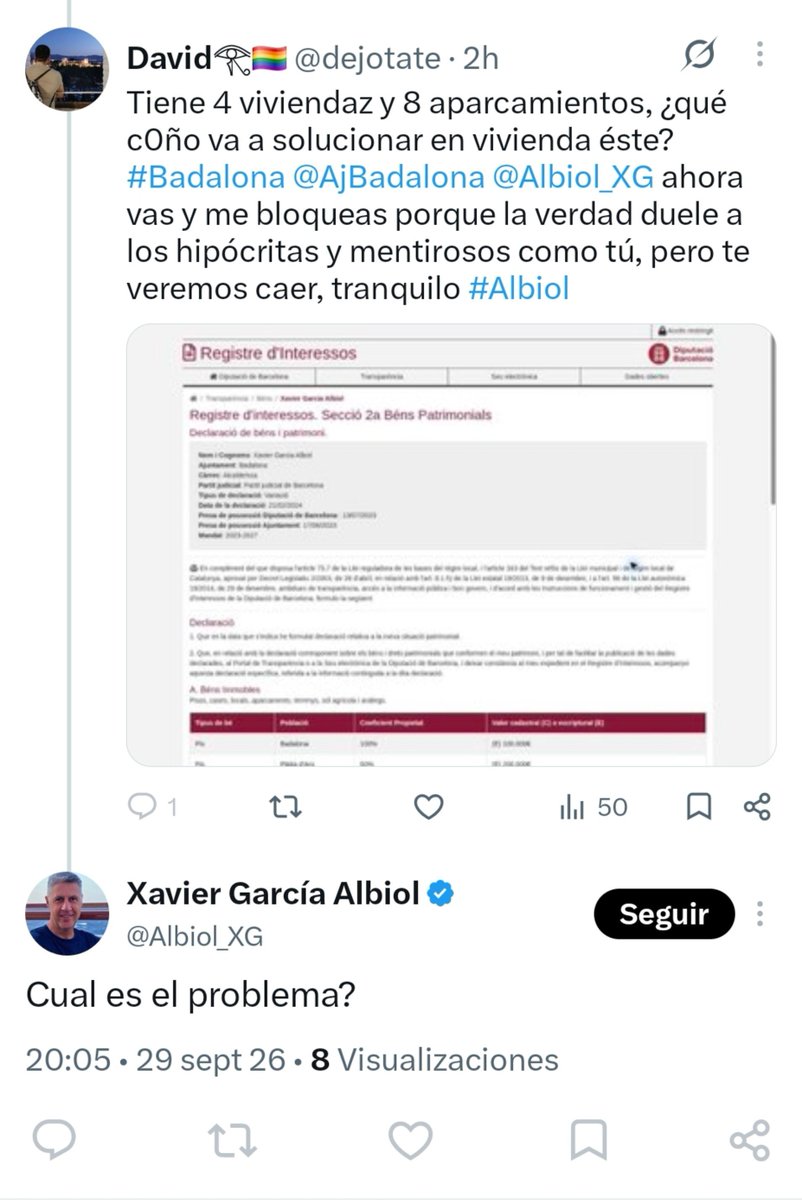 dejotate's tweet photo. @AjBadalona @Albiol_XG Éste es el problema, que NO te interesa imponer medidas a ESPECULADORES COMO TÚ. Tú bloquea, que callarme no nos vas a callar. #Badalona #Albiol Como ciudadano te PAGAMOS para que me escuches, y vaya si nos vas a escuchar. https://t.co/oL0Ppx9Y2D