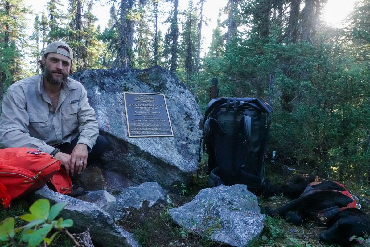 NLExplorer88's tweet photo. After 14 days and 115km of paddling, lining, wading, rapids, portages and a 40km trackless hike, Saku and I, in a surreal series of events, came to Hubbard Rock - the scene of the tragic death from exhaustion on October 18th, 1903, of Leonidas Hubbard, deep in the Labrador wild. https://t.co/ulkfpWypLp