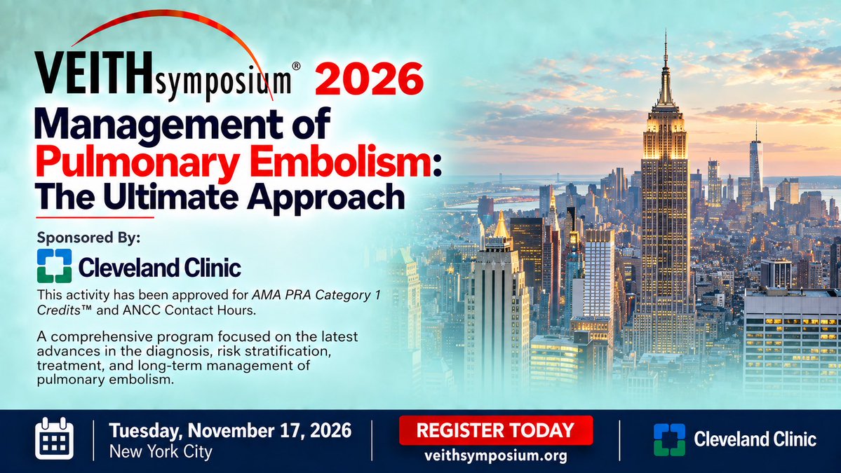 VEITHsymposium's tweet photo. #VEITH26 #VEITHsymposium #Pulmonaryembolism #interventionalcardiologists #vascularsurgery #vascularsurgeons #vascularspecialists #EndovascularTherapy 
Register at 
https://t.co/QifPkRrHk7 https://t.co/XSRqqyqsnU