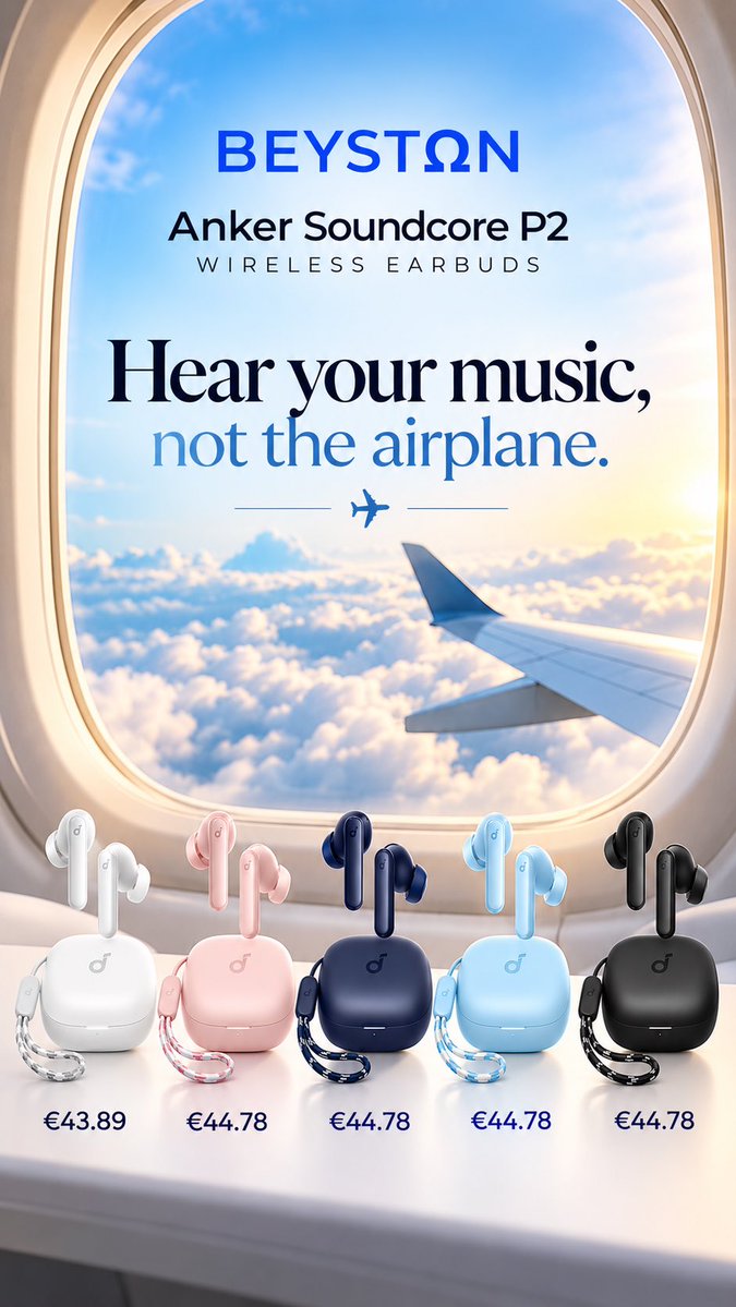 beystoncom's tweet photo. ✈️ Hear your music, not the airplane.

Make every journey sound better with Anker Soundcore P2 Wireless Earbuds. 🎧

Choose👇🏻
🛍️ Shop now at BEYSTON:
https://t.co/9IarIZPSRu

#Soundcore #AnkerSoundcore #WirelessEarbuds #TravelEssentials #BluetoothEarbuds #TravelWithMusic #BEYSTON https://t.co/tG09SIN8Bj