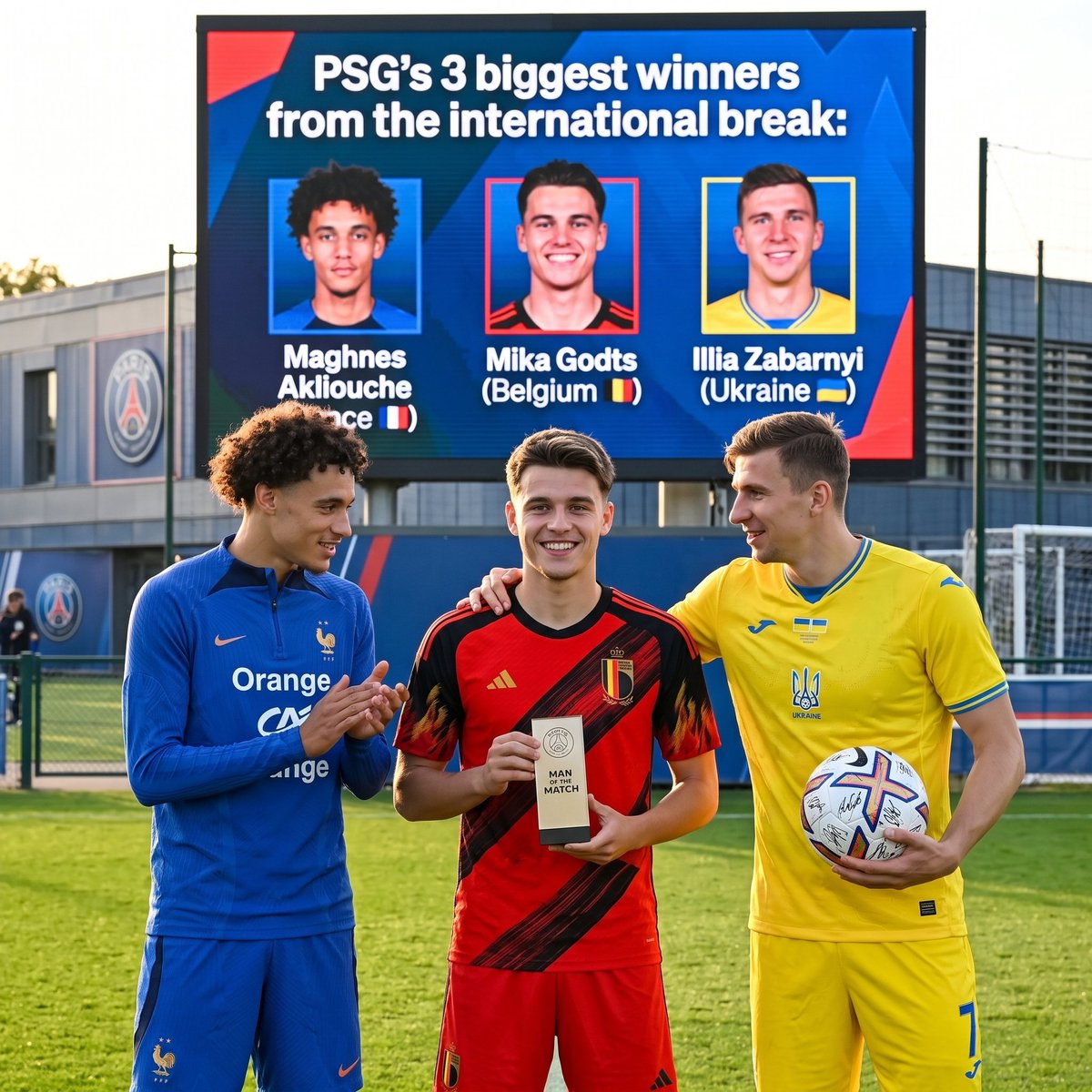 Post___lt's tweet photo. 🚨 PSG’S 3 BIGGEST INTERNATIONAL BREAK WINNERS!

⚡ MIKA GODTS: The young Belgian attacker needs more opportunities at PSG, where competition from Dembélé, Kvaratskhelia and Doué is fierce. Strong performances for Belgium could strengthen his case with Luis Enrique.

🏌️‍♂️ MAGHNES AKLIOUCHE: France duty gives the versatile attacker valuable exposure alongside elite competition. Battling for minutes against Olise, Dembélé, Cherki and Doué can accelerate his development and force PSG’s coach to reconsider his options.

🏇 ILLIA ZABARNYI: The Ukrainian defender arguably needs this break most. Regular international minutes can keep him sharp while he waits for his PSG opportunity after limited league involvement.