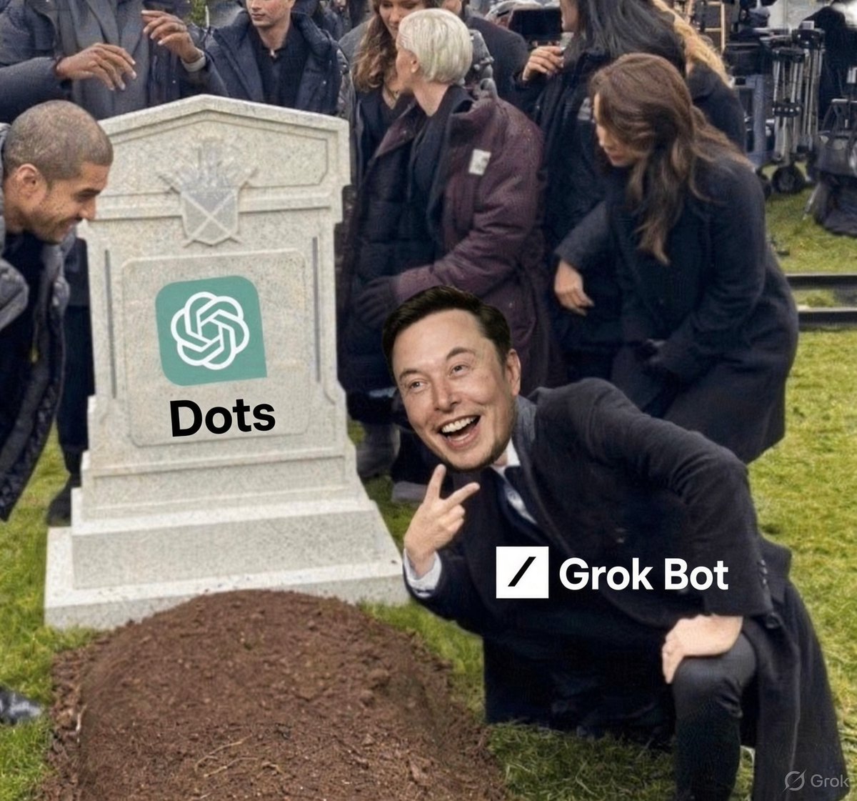 devops_nk's tweet photo. OpenAI launched Dots.

But forgot to buy https://t.co/VMIf1tIXvg 

Elon already owns it.

Now https://t.co/VMIf1tIXvg redirects to Grok Bot.

OpenAI: “We launched Dots.”

Elon: “Thanks for the traffic.” https://t.co/s7Yoat4cC4