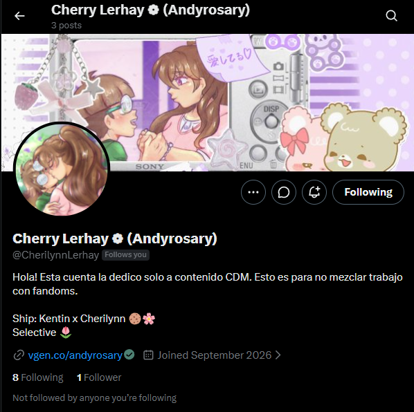 andyrosary_'s tweet photo. Para los seguidores que me siguen por el fandom corazón de melón, me hice una cuenta especialmente para contenido de mi personaje y otras dinamicas. 

Devuelvo followbacks quienes me siguen aquí :D 
@CherilynnLerhay https://t.co/uvNuAx6ovZ