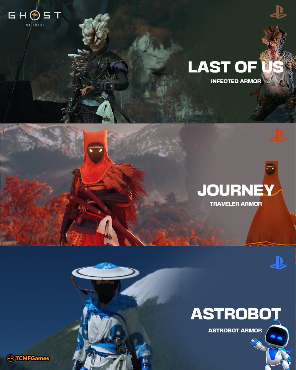 TCMF2's tweet photo. New Ghost of Yotei Armors look great 👀
⠀ ⠀ ⠀ ⠀ ⠀ ⠀ ⠀ ⠀ ⠀ ⠀  ⠀ ⠀ ⠀ ⠀ ⠀ ⠀ ⠀ ⠀ ⠀ ⠀  
Especially the traveler from Journey armor, might have to get that for legends sessions 

All of these go live October 1st and can be acquired via the new most wanted mode

Once acquired they can be used anywhere form the main campaign, the expansion or legends 

- playstation | ps5 pro | ps5Themes