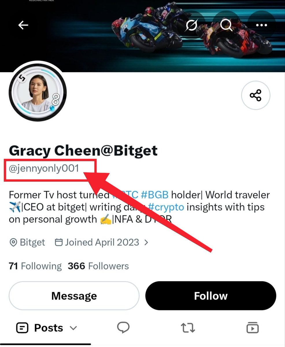 ubida_74's tweet photo. 🚨 Fake account alert!

Please be careful with @jennyonly001 — this account is impersonating @GracyBitget.

Let’s help keep the community safe. If you spot it, report the account for impersonation and share this warning with others. ⚠️

Stay safe &amp; DYOR. 

#Alert https://t.co/dsrW7ypAKY