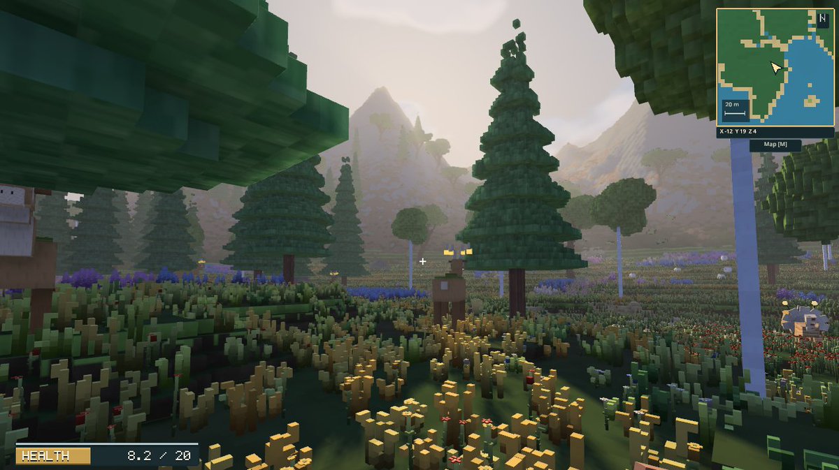 LStoneDev's tweet photo. [WIP] Please dont look at the tree tops 🤣 #voxel #indiedev #gamdev #indiegame #proceduralgeneration #creatures #metal #cocoas M4 mac mini 180 fps. https://t.co/phwfeUFaSZ